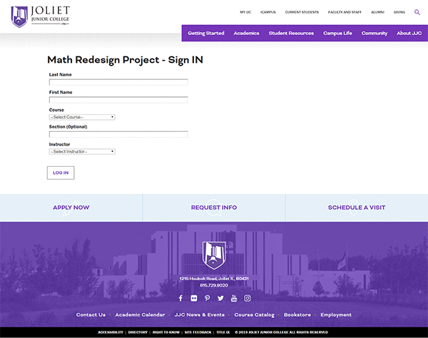 math redesign student login form